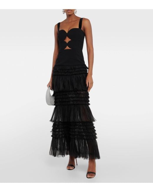 Rebecca Vallance Black Amelia Tulle-trimmed Gown