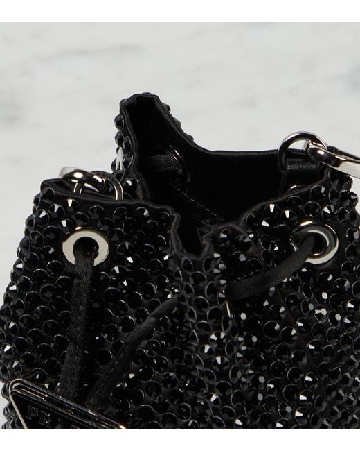 Prada Black Mini Satin Crystal-embellished Pouch Bag