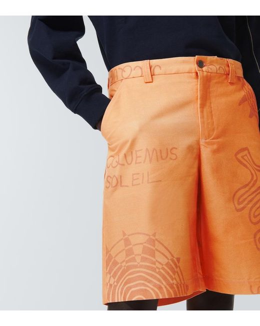 Jacquemus Orange Logo-Print Straight-Leg Cotton-Canvas Shorts for men