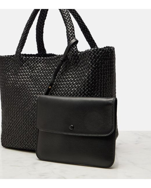 Women's Woven Leather Tote Bag - Small Crossbody Satchel, Microfiber & Cowhide, Multi-Pocket, Black - View #7