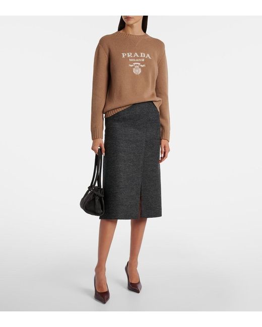 Prada Brown Logo Wool And Cashmere Sweater