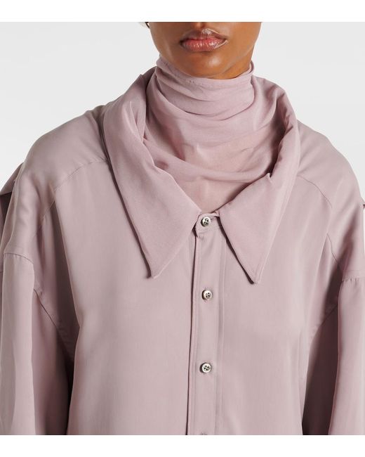 Y. Project Pink Turtleneck Mesh-Trimmed Shirt Dress