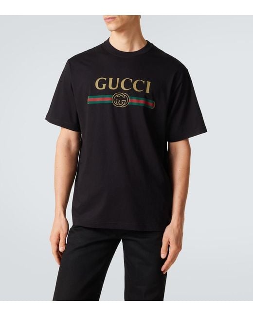 Gucci Black Logo Cotton And Silk Jersey T-Shirt for men