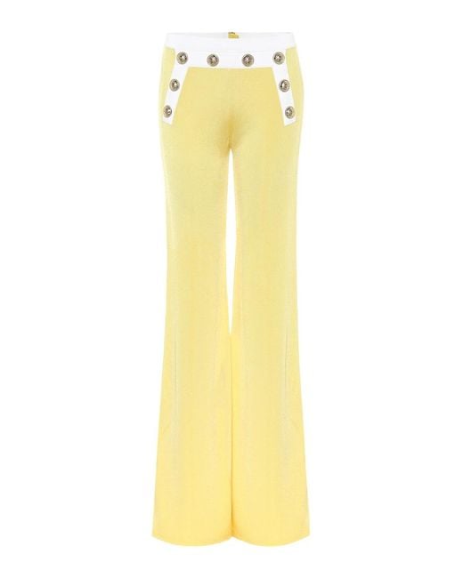 Balmain Yellow High-Rise Knit Flared Pants