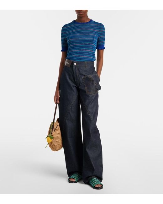 J.W. Anderson Blue Striped Cotton-Blend T-Shirt