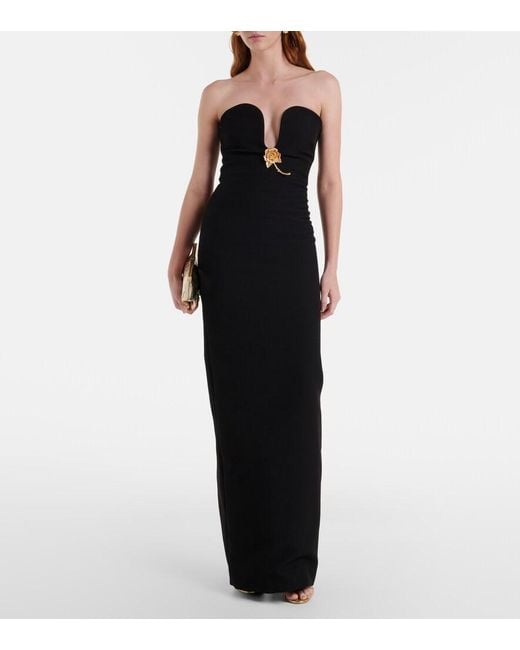 Roland Mouret Black Floral-Applique Strapless Gown