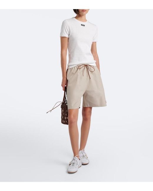Miu Miu White Pointelle Cotton T-Shirt