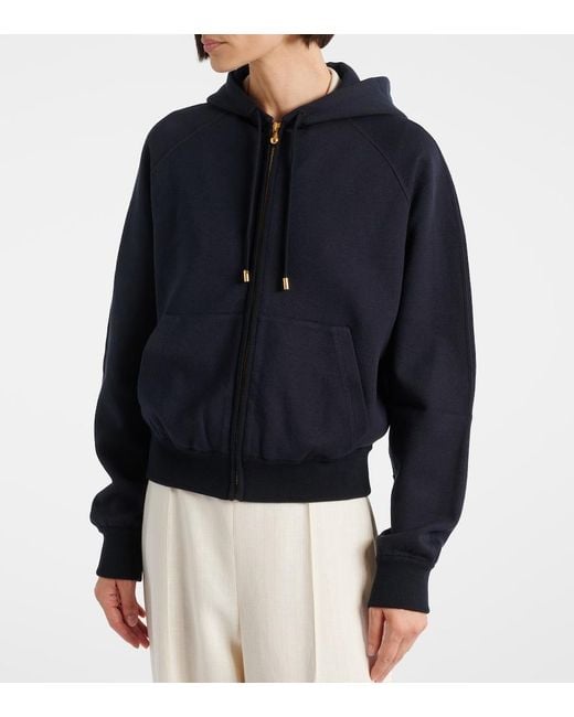 Loro Piana Blue Viera Cotton, Silk, And Cashmere Fleece Hoodie