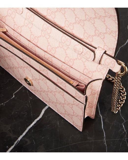 Gucci Pink Gg Emblem Leather-Trimmed Wallet On Chain