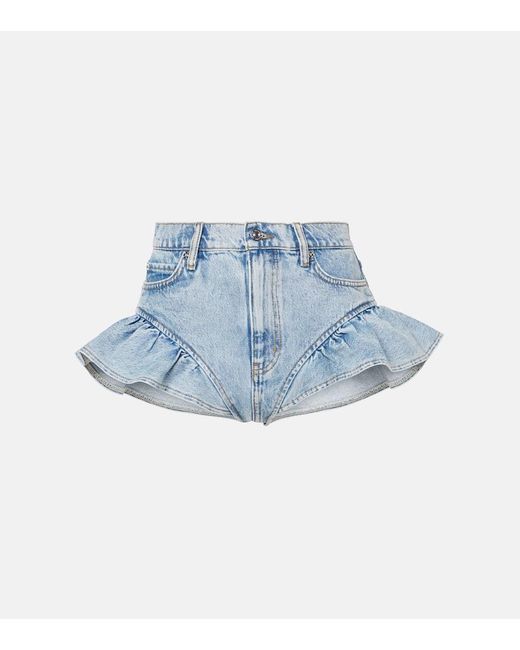 FRAME Blue Ruffle Bloomer Denim Shorts