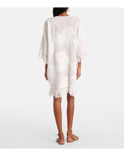 Vestido Corto En Mezcla De Algodon Bordado Farm Rio de color White