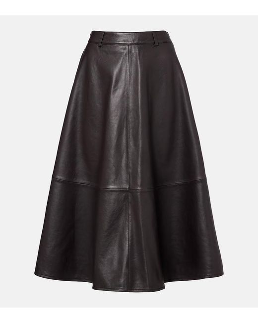 Frankie Shop Black Savil Leather Midi Skirt
