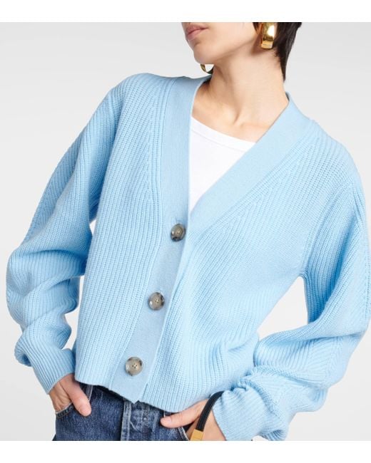 Jardin Des Orangers Blue Cropped Wool And Cashmere Cardigan