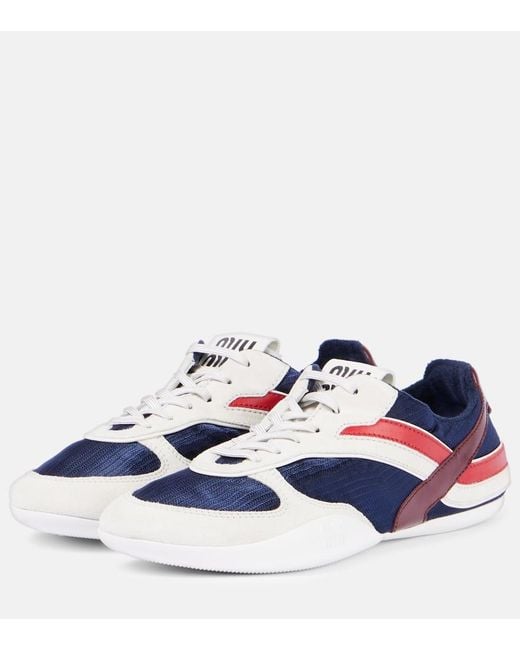 Miu Miu Blue Gymnasium Leather-Trimmed Sneakers