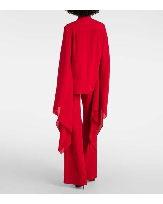 Elie Saab Red Tie-Neck Silk Blouse