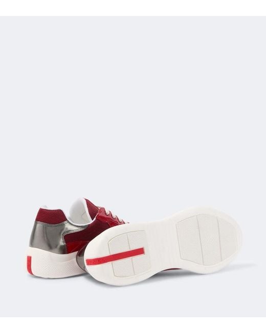 Prada Red America's Cup Leather-Trimmed Sneakers for men