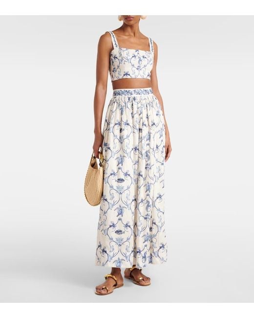 Agua Bendita Blue Cacao Floral Linen Crop Top