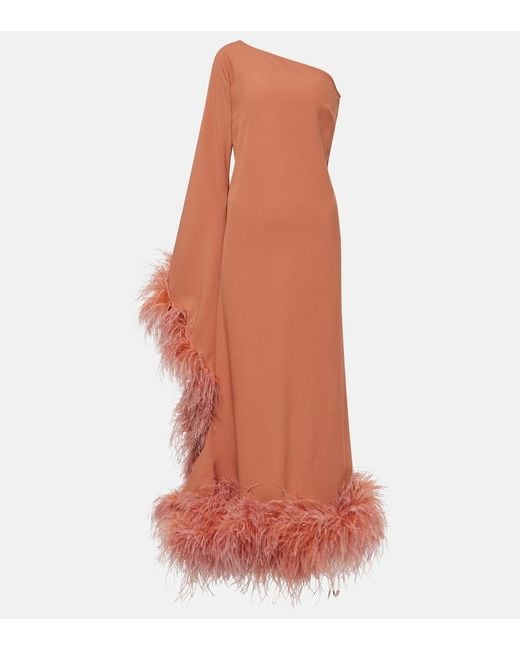 ‎Taller Marmo Orange Ubud Extravaganza Feather-Trimmed Gown