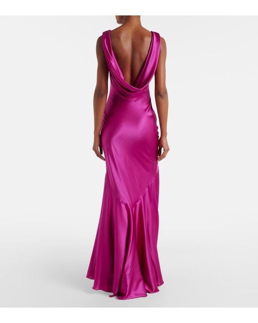 Nina Ricci Purple Open-Back Silk-Blend Satin Maxi Dress
