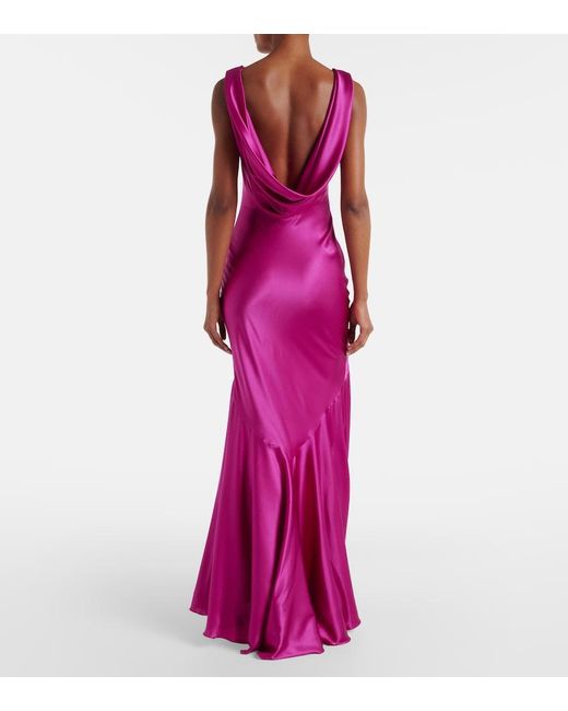 Nina Ricci Purple Open-Back Silk-Blend Satin Maxi Dress