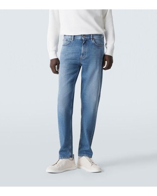 Zegna Blue High-Rise Straight Jeans for men