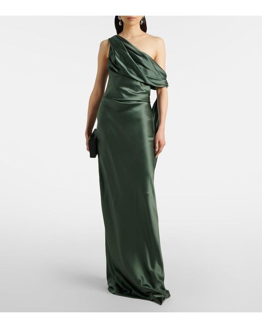 The Sei Green Draped Asymmetric Silk Satin Gown