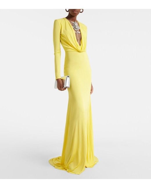 David Koma Yellow Embellished Jersey Gown