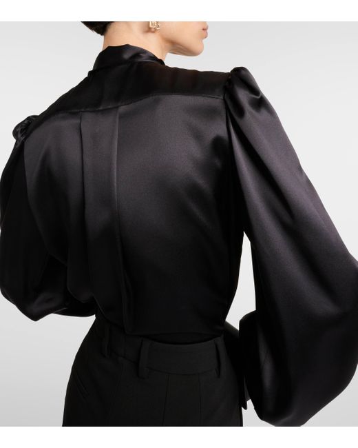 Dolce & Gabbana Black Bow-detail Silk Satin Blouse