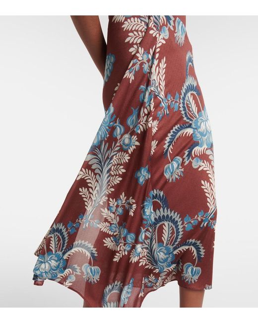 Etro Red Floral Satin Midi Dress