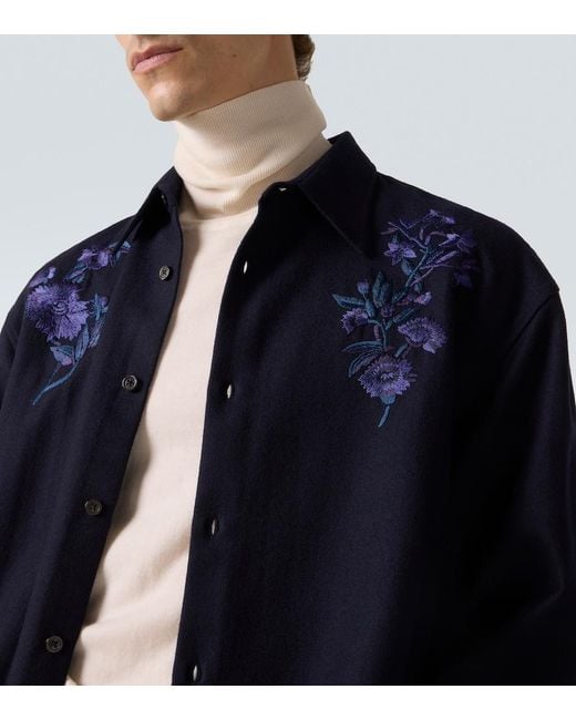 Dries Van Noten Blue Embroidered Wool Shirt for men