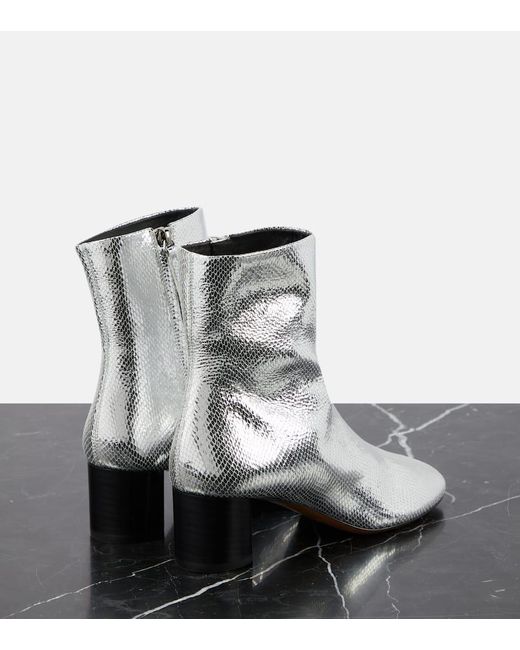 Isabel Marant White Ankle Boots Laeden aus Metallic-Leder