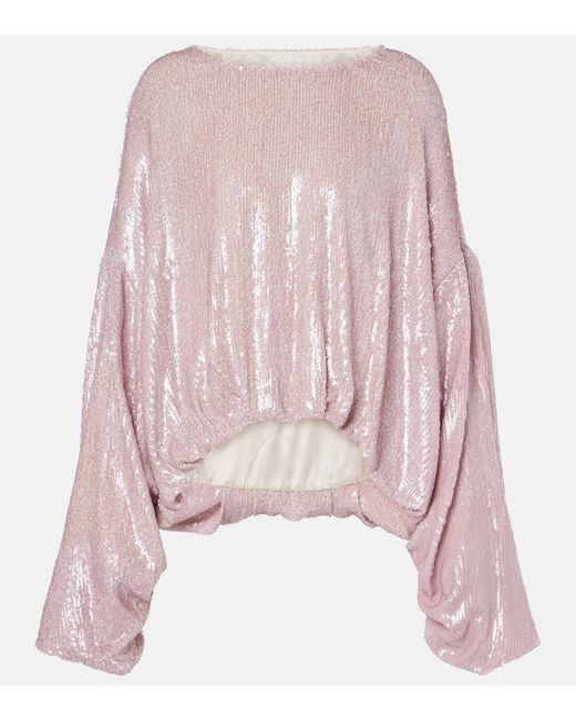 Dries Van Noten Pink Sequined Gathered Blouse