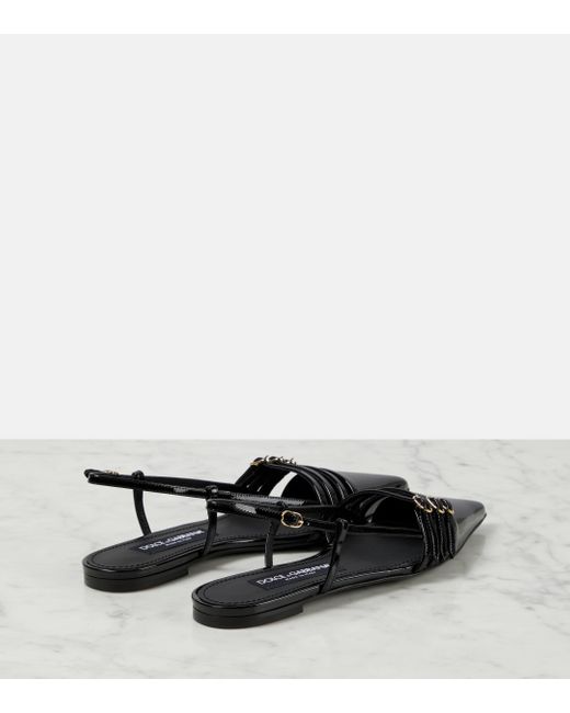 Dolce & Gabbana Black Patent Leather Slingback Ballet Flats