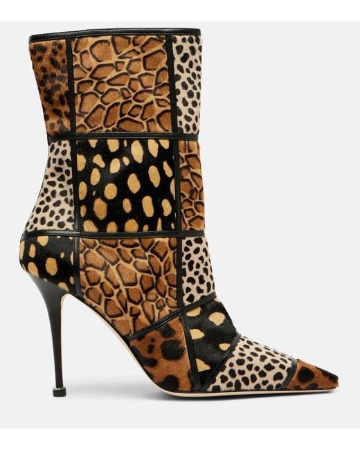 Manolo Blahnik Brown Trulona 105 Calf Hair Ankle Boots
