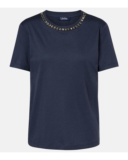 Max Mara Blue Bingo Embellished Cotton-Blend T-Shirt