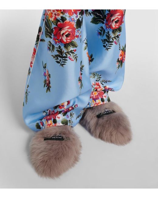 Dolce & Gabbana Gray Shearling Mules