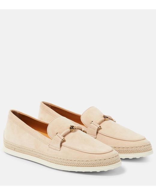 Tod's Natural T Ring Suede Loafers