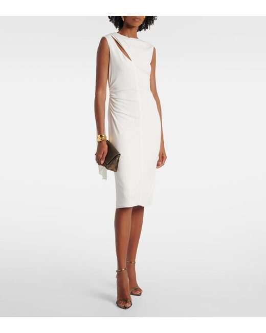 Tom Ford White Cutout Shoulder-Drape Viscose Crepe Jersey Cocktail Dress