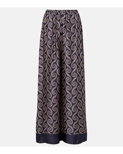 Faithfull The Brand Blue Jensen Printed Satin Wide-Leg Pants