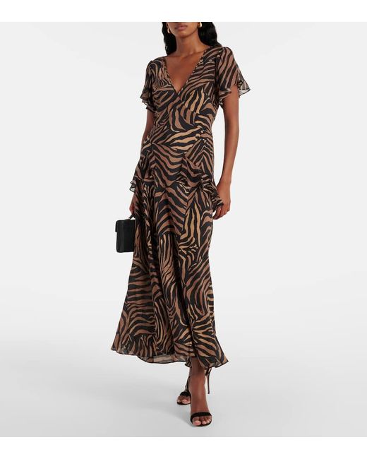 Vestido Midi Evie De Seda Estampado Rixo de color Brown