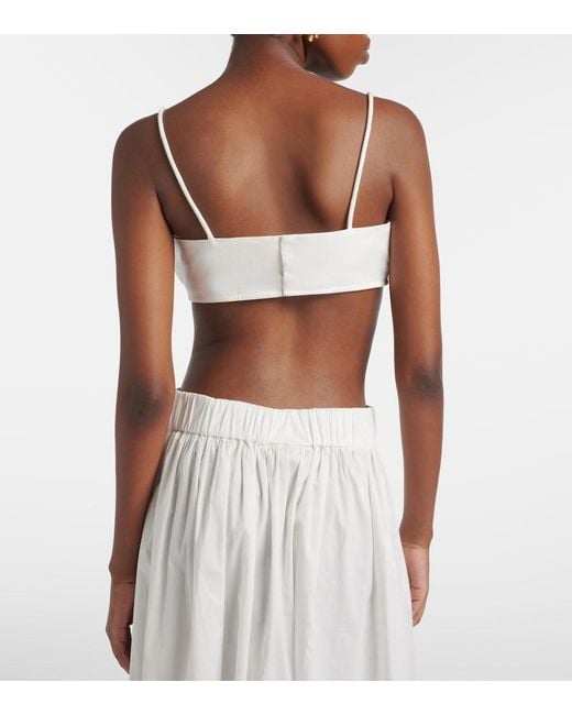 Adriana Degreas White Floral-Applique Cotton-Blend Bandeau Top