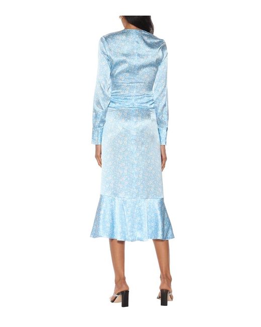 Ganni Blue Stretch-Silk Satin Midi Skirt