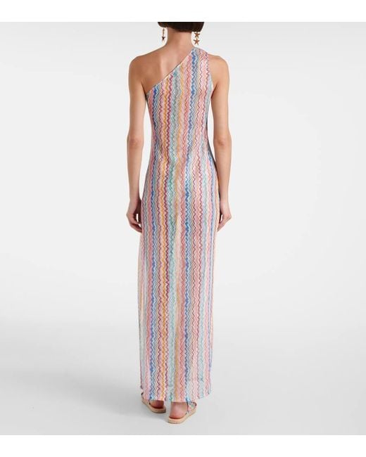 Missoni White One-Shoulder-Maxikleid Aus Haekelstrick