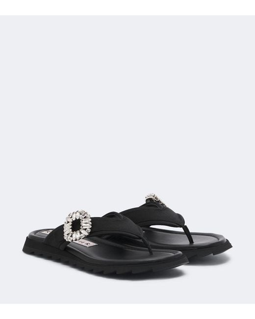 Roger Vivier Black Slidy Viv' Embellished Thong Sandals