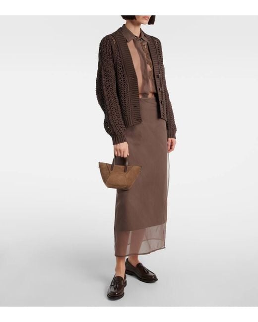 Brunello Cucinelli Brown Tote Bc Duo Mini Monili Aus Veloursleder