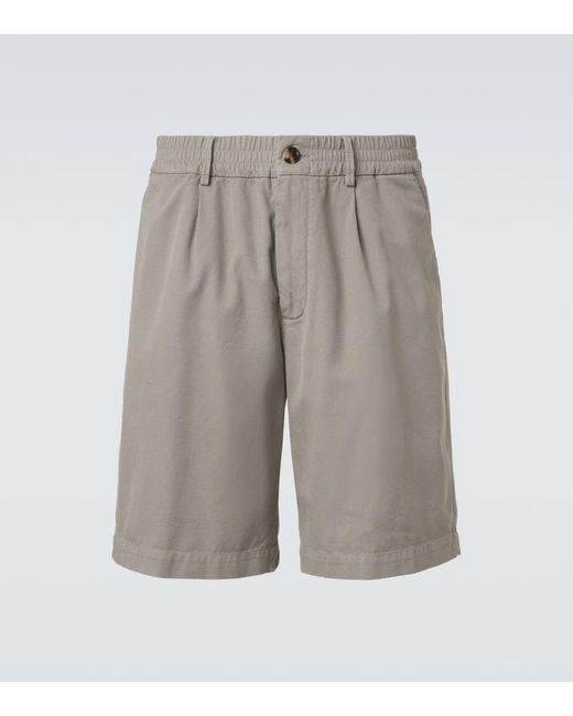 Brunello Cucinelli Gray Cotton Gabardine Bermuda Shorts for men