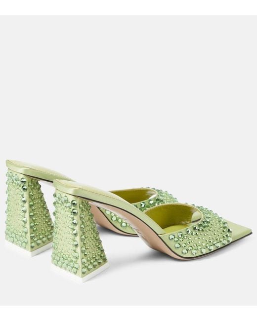 The Attico Green Mini Devon Embellished Satin Mules