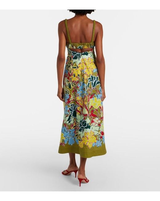 ALÉMAIS Green Solstice Floral Cotton Midi Dress
