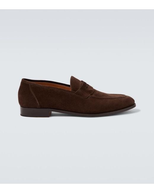 Loro Piana Brown Sergio Suede Penny Loafers for men