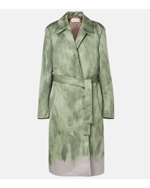 Dries Van Noten Green Satin Wrap Coat